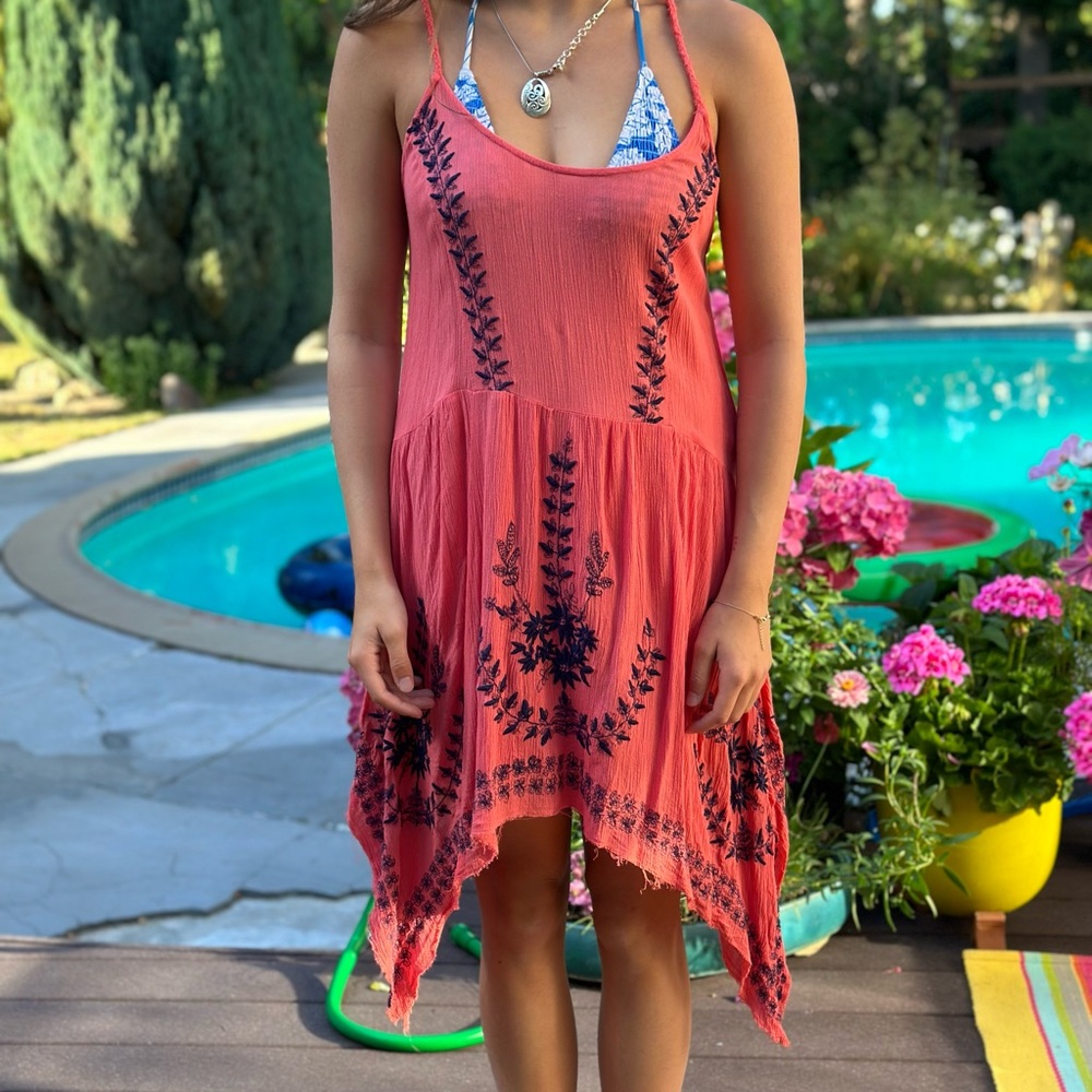 Free People slip dress coral sz L EUC